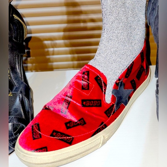 GOLDEN GOOSE DELUXE Red Velvet Pull On Socks Sneakers Size 8 fits 7.5 also - Picture 11 of 13